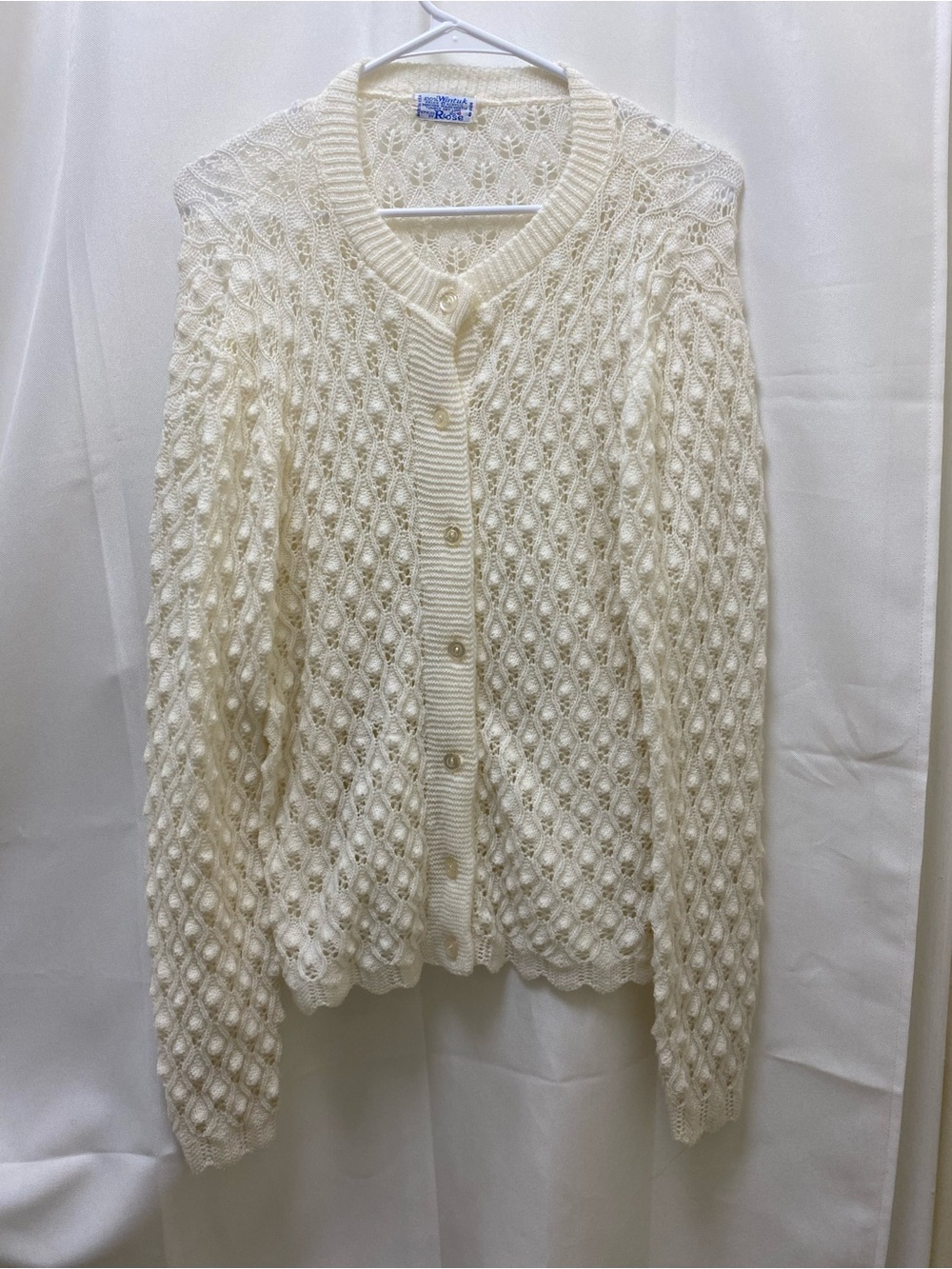 Cream Openwork Button-Front Cardigan Sweater